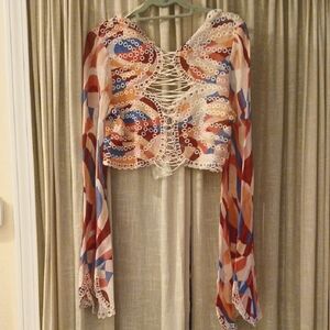 Free People Eyes On You Mesh Lace Up Festival Top XL